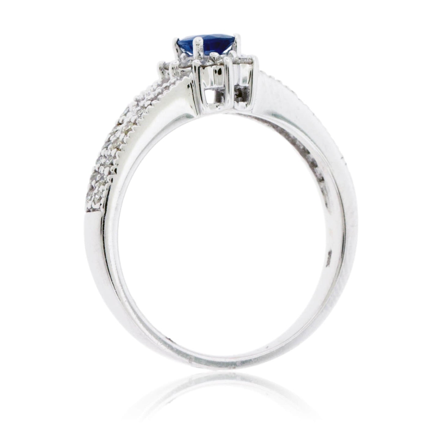 Oval Blue Sapphire & Diamond Classic Halo Split Shank Ring - Park City Jewelers