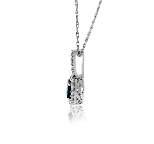 Oval Blue Sapphire & Diamond Halo Pendant - Park City Jewelers