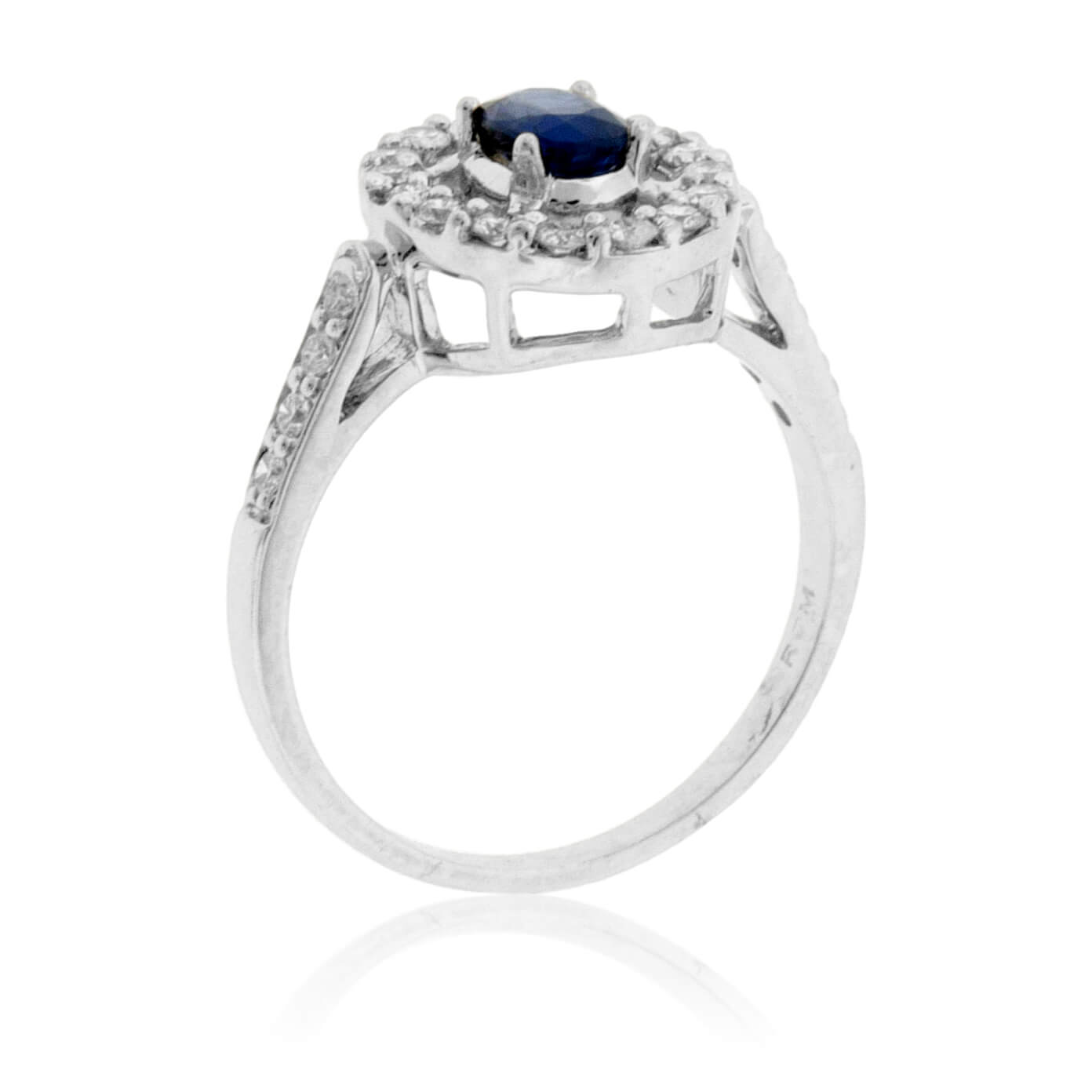 Oval Blue Sapphire & Diamond Halo Ring - Park City Jewelers