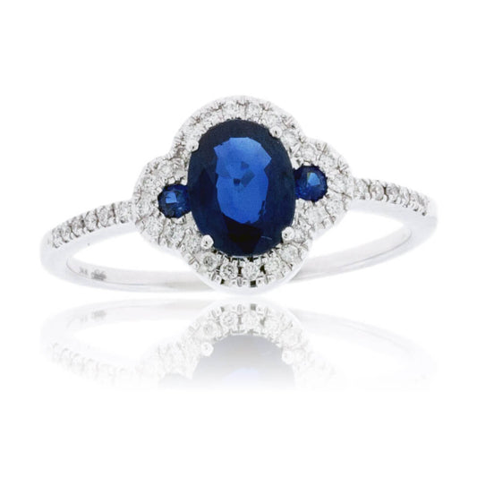 Oval Blue Sapphire & Diamond Halo Ring - Park City Jewelers