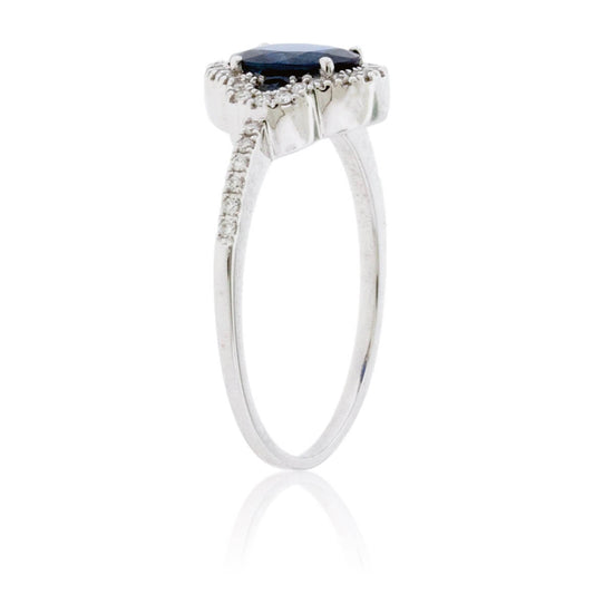 Oval Blue Sapphire & Diamond Halo Ring - Park City Jewelers