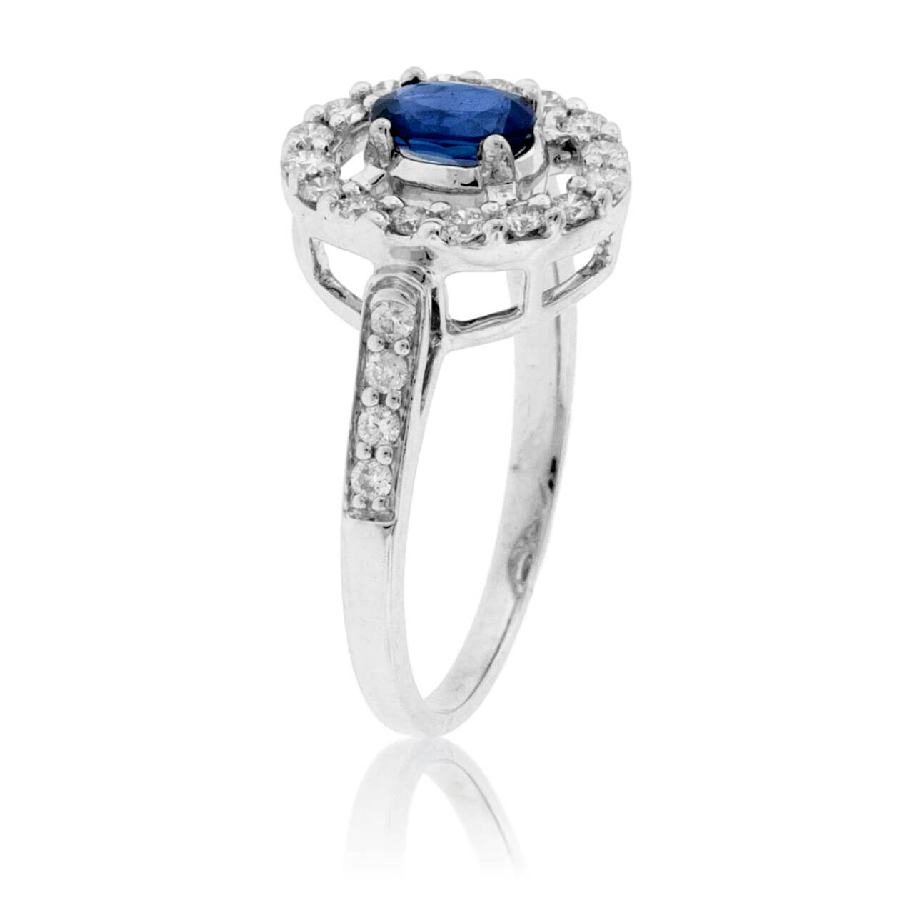 Oval Blue Sapphire & Diamond Halo Ring - Park City Jewelers
