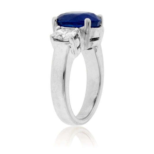 Oval Blue Sapphire & Diamond Three Stone Ring - Park City Jewelers