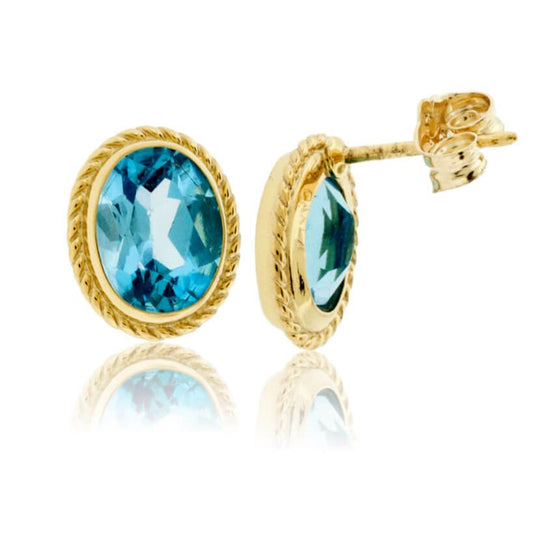 Oval Blue Topaz & Rope Halo Earrings - Park City Jewelers