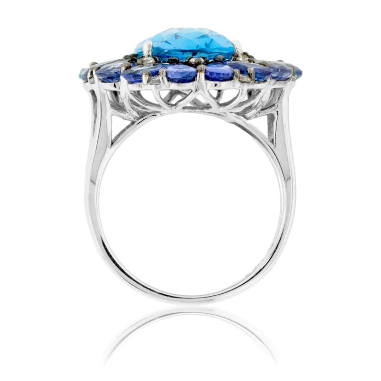Oval Blue Topaz with Pear Tanzanite & Sapphire Halo Ring - Park City Jewelers