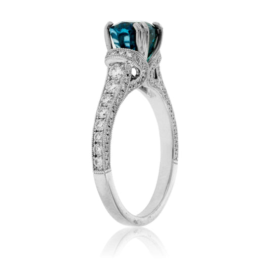 Oval Blue Zircon and Diamond Ring - Park City Jewelers