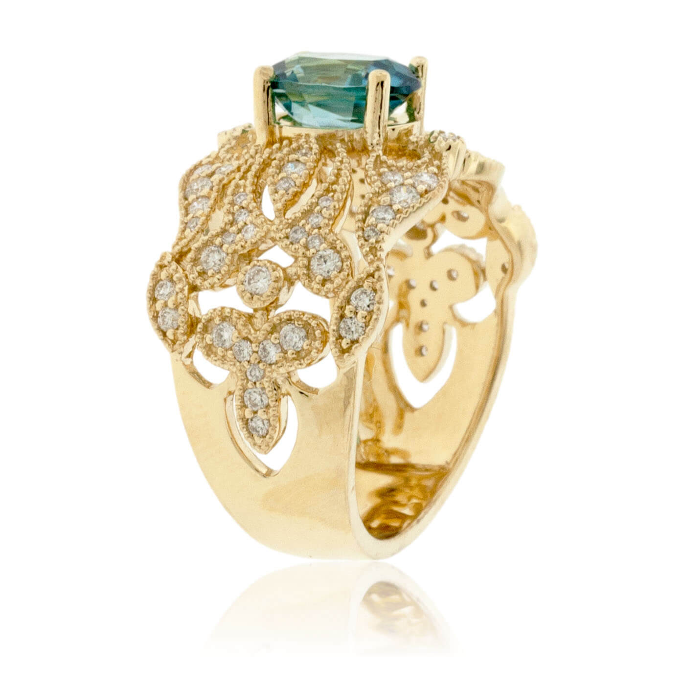 Oval Blue Zircon & Diamond Filigree Style Ring - Park City Jewelers