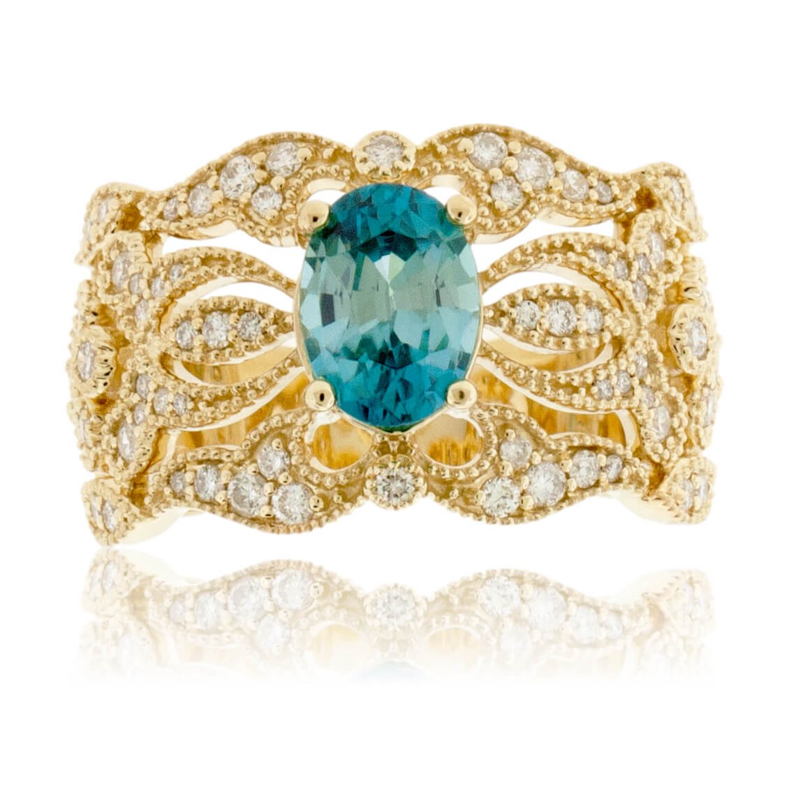 Oval Blue Zircon & Diamond Filigree Style Ring - Park City Jewelers
