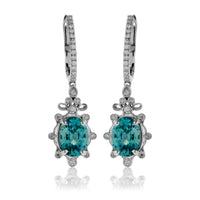 Oval Blue Zircon & Diamond Milgrain Dangle Earrings - Park City Jewelers