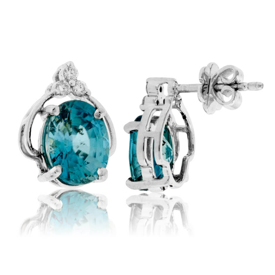 Oval Blue Zircon & Diamond Stud Post Earrings - Park City Jewelers