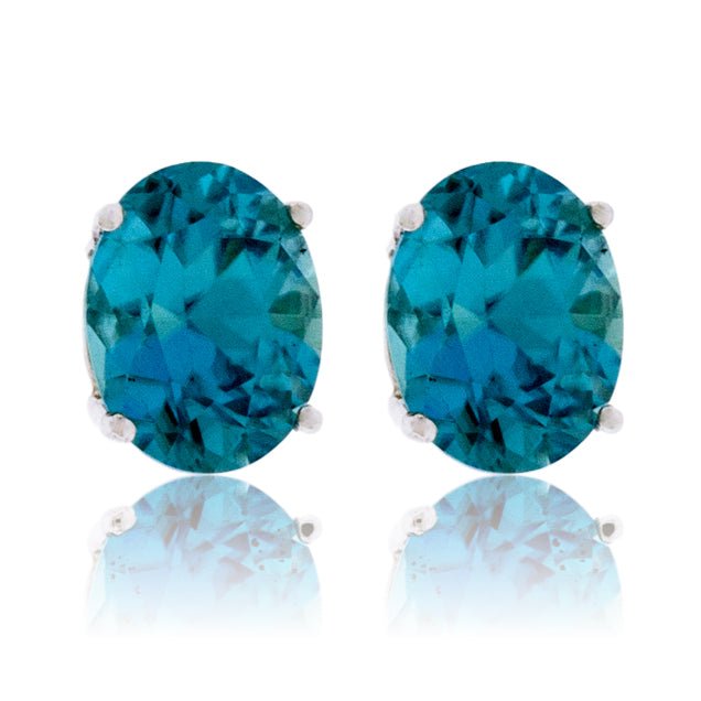 Oval Blue Zircon Stud Post Earrings - Park City Jewelers