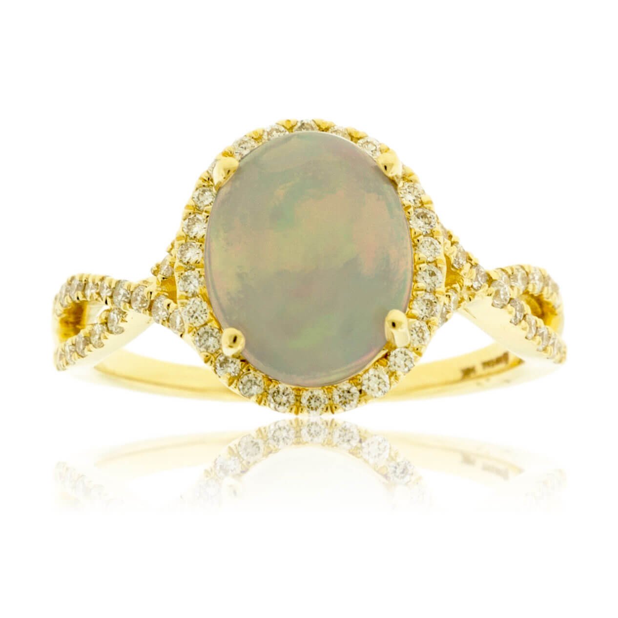 Oval Cabochon Opal Ring with Diamond Halo - Park City Jewelers
