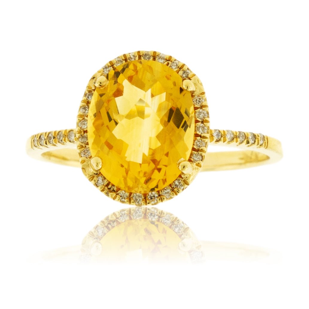 Oval Citrine and Diamond Halo Ring - Park City Jewelers