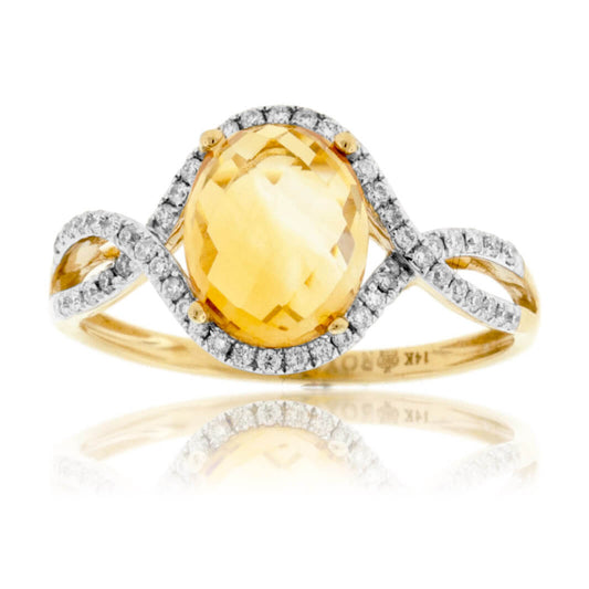 Oval Citrine and Diamond Halo Ring - Park City Jewelers