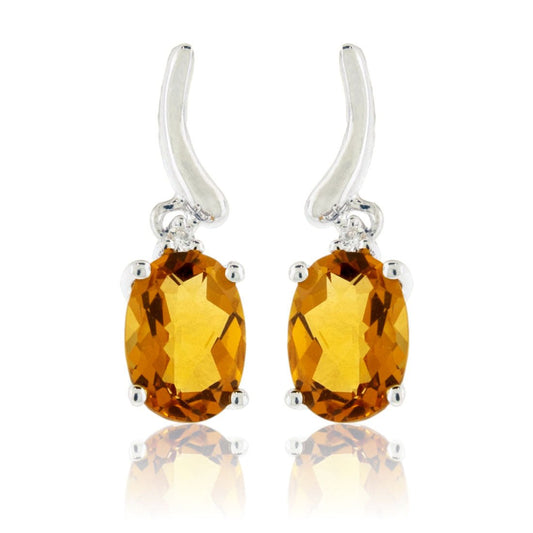 Oval Citrine Dangle Earrings with Diamond Accent - Park City Jewelers