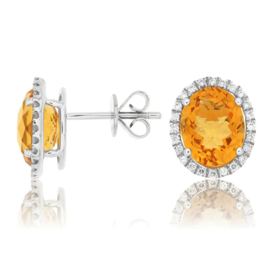 Oval Citrine & Diamond Halo Stud Earrings - Park City Jewelers