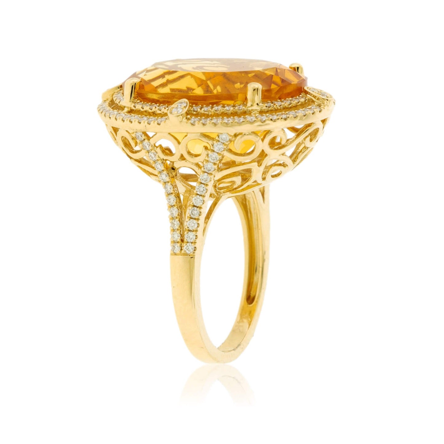 Oval Citrine & Double Diamond Halo Ring in Yellow Gold - Park City Jewelers