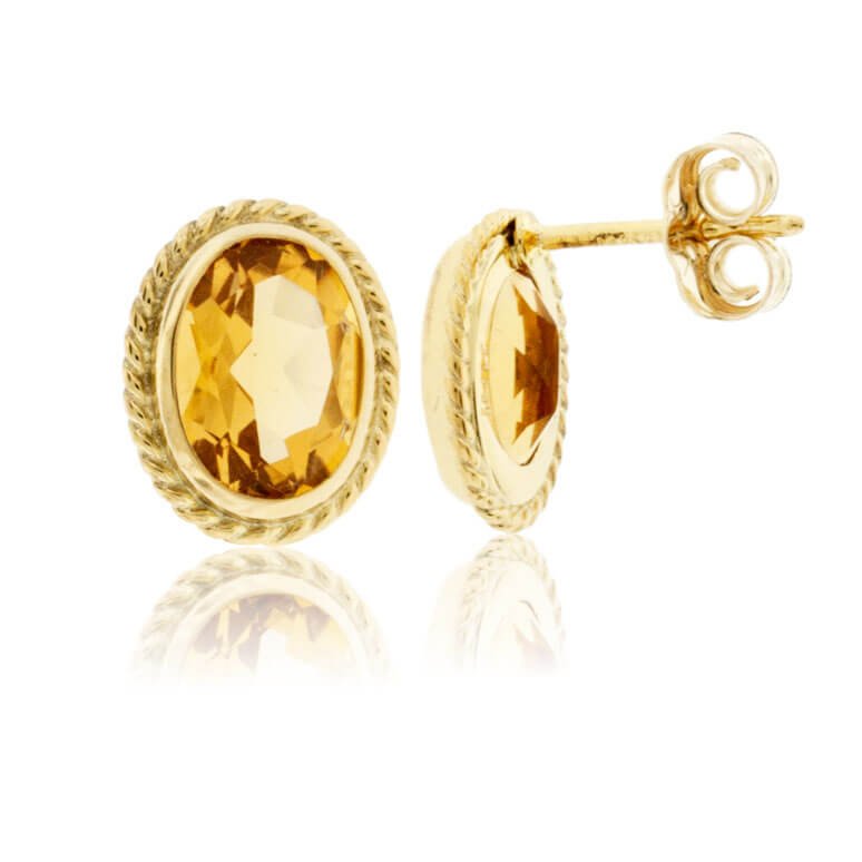 Oval Citrine & Rope Halo Stud Earrings - Park City Jewelers