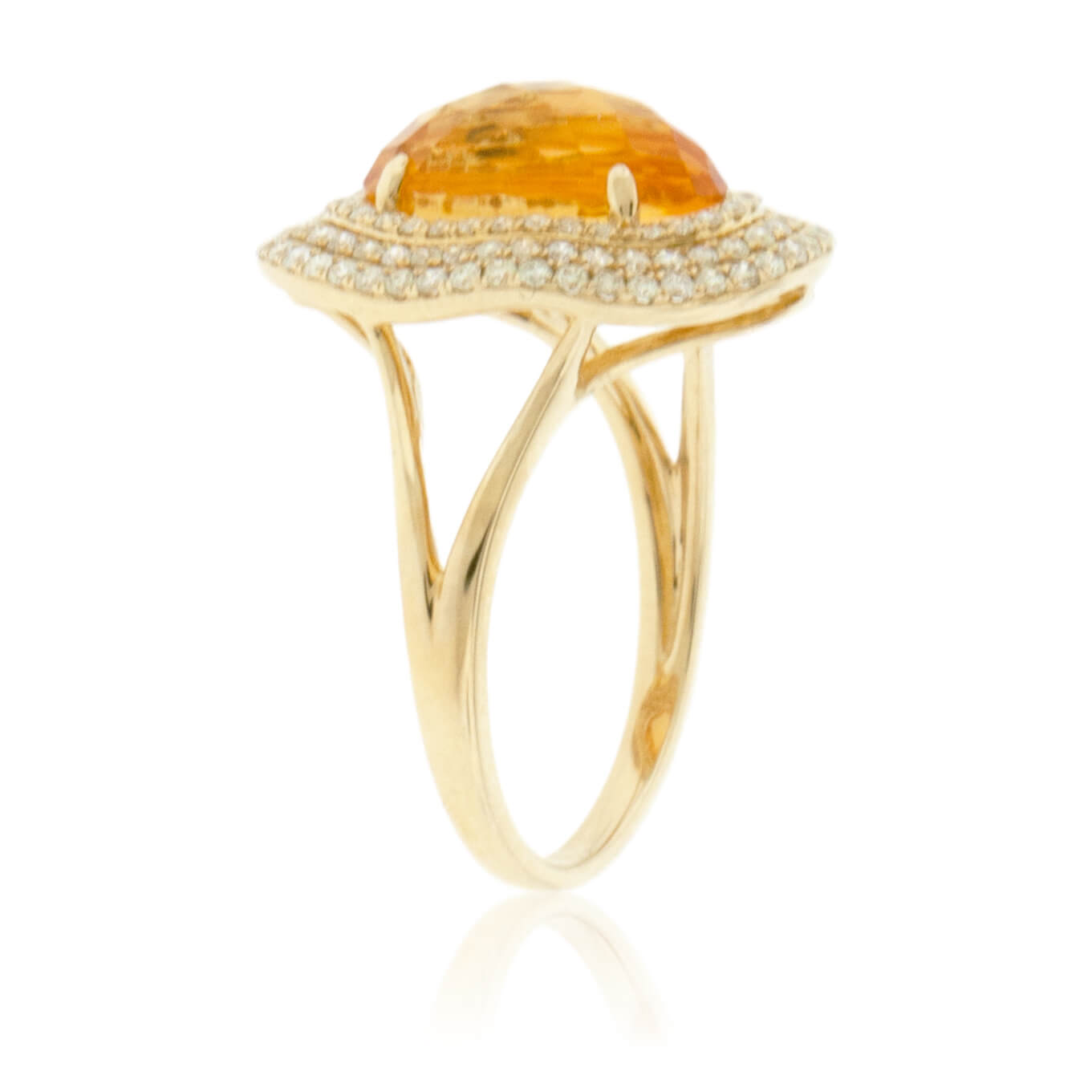 Oval Citrine & Triple Diamond Halo Ring in Yellow Gold - Park City Jewelers