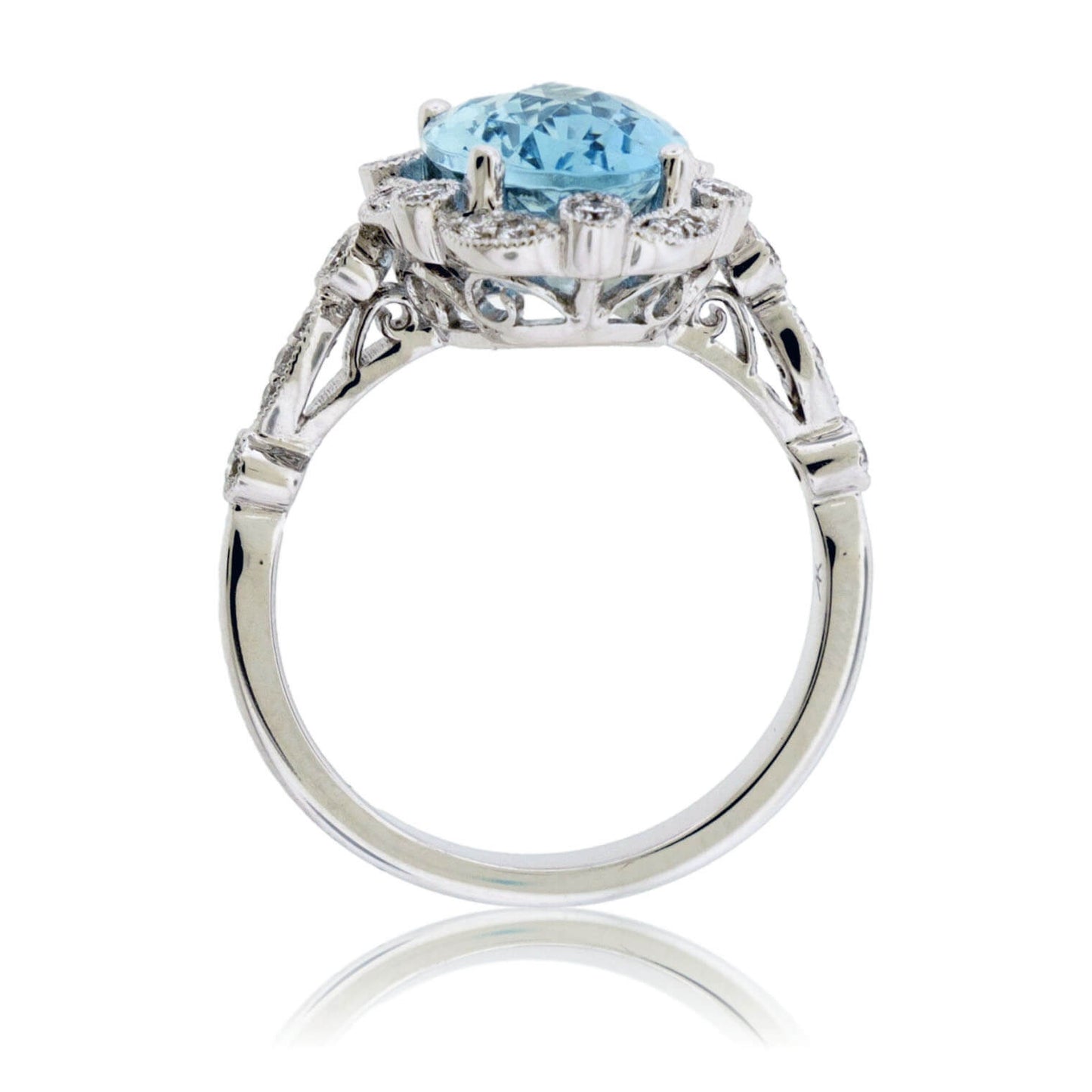 Oval-Cut Aquamarine with Scalloped Diamond Halo Ring - Park City Jewelers