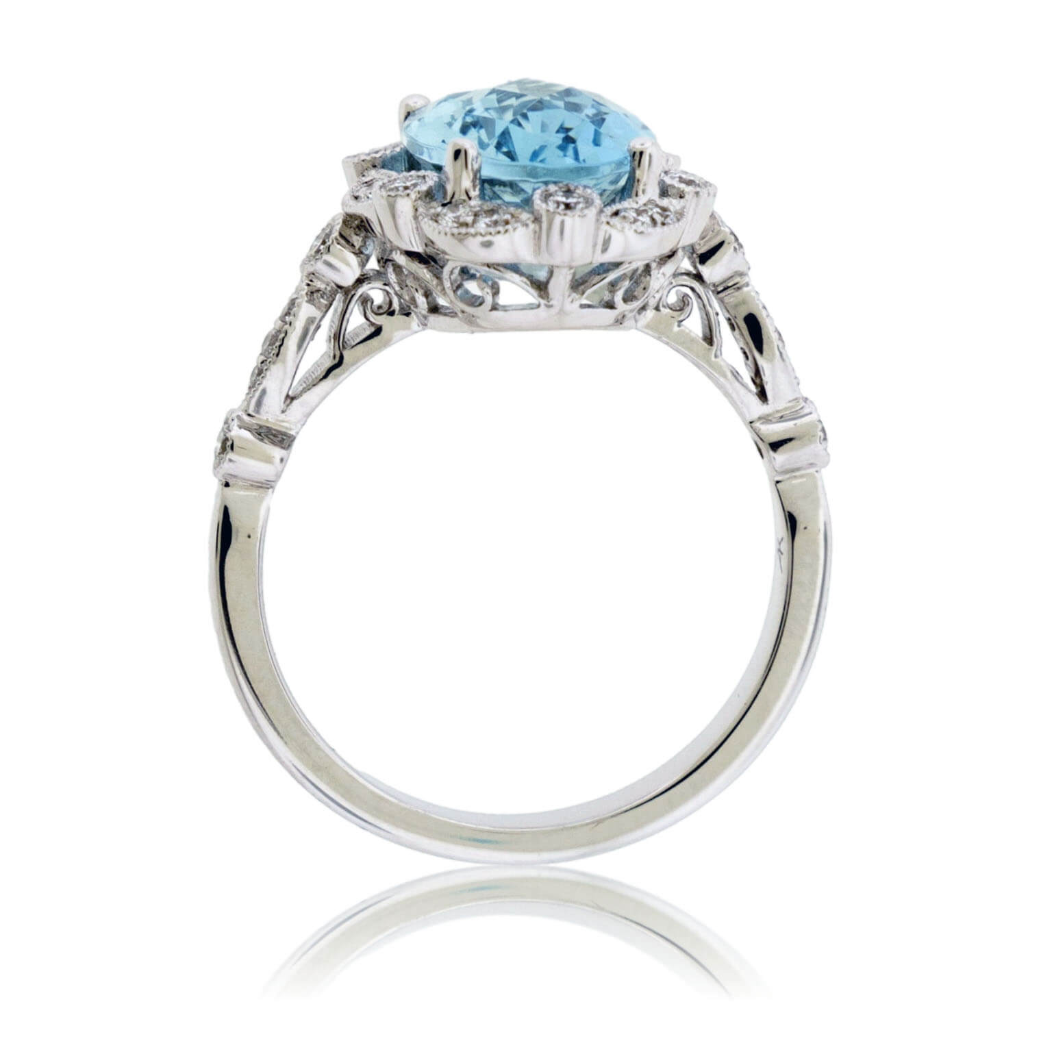 Oval-Cut Aquamarine with Scalloped Diamond Halo Ring - Park City Jewelers