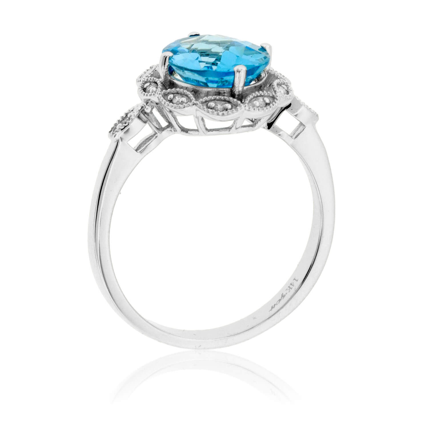 Oval Cut Blue Topaz with Diamond Scalloped Halo Ring - Park City Jewelers
