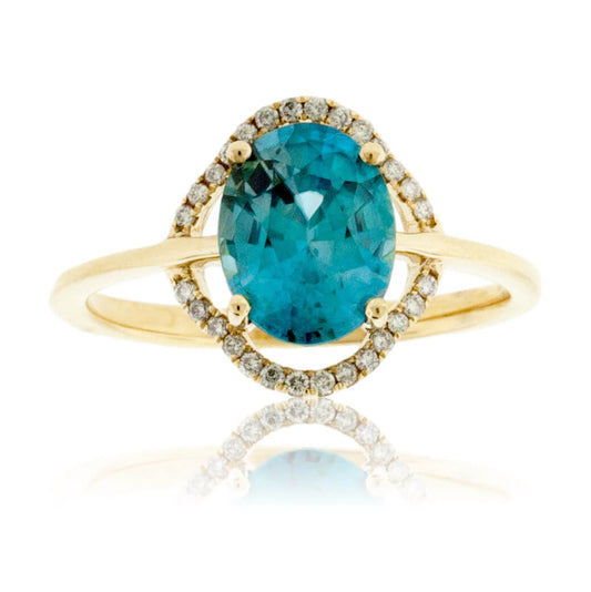 Oval Cut Blue Zircon & Diamond Halo Style Ring - Park City Jewelers