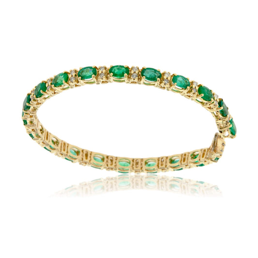 Oval-Cut Emerald & Diamond Yellow Gold Bracelet - Park City Jewelers