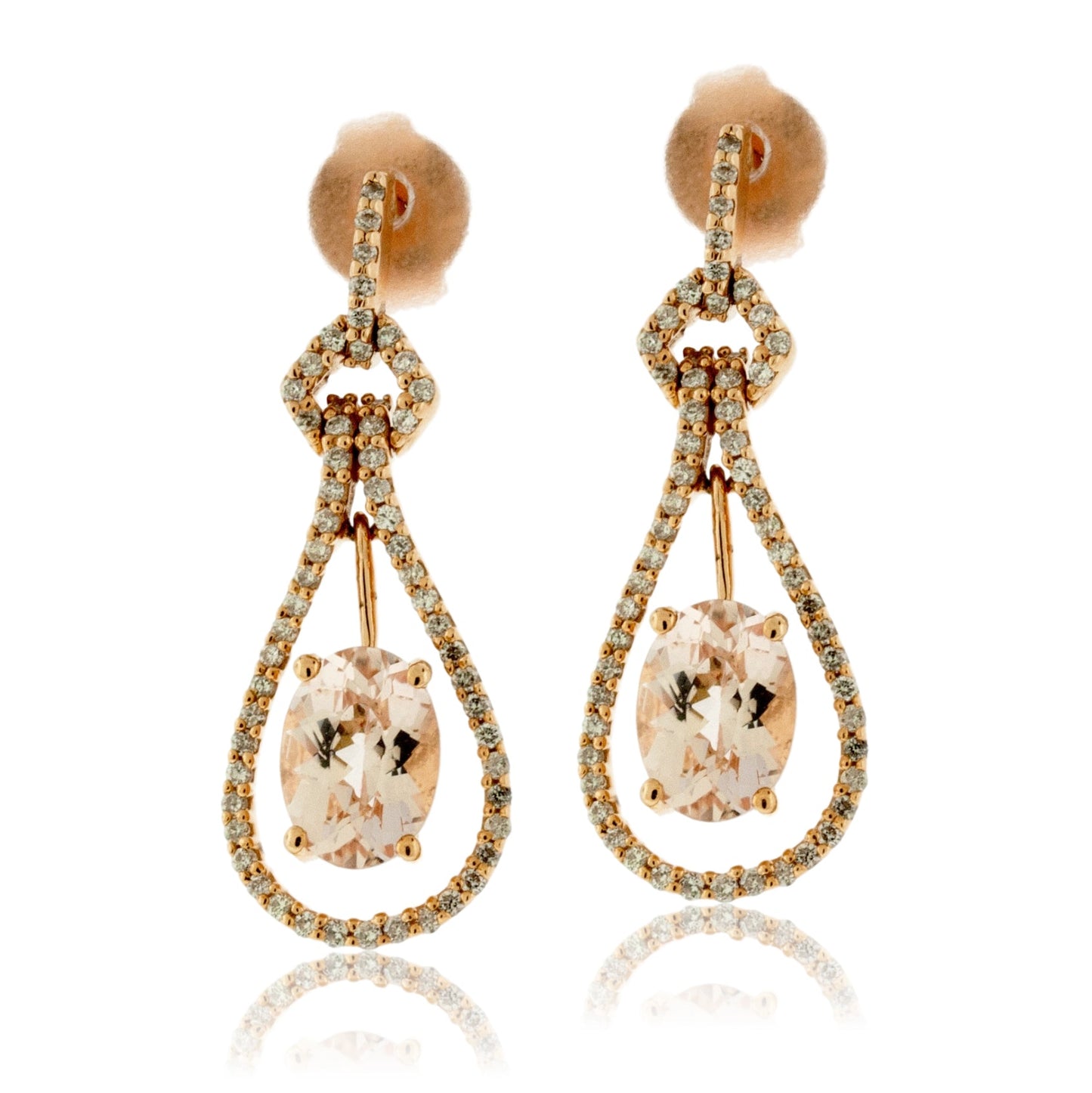 Oval-Cut Morganite and Diamond Drop Earrings - Park City Jewelers