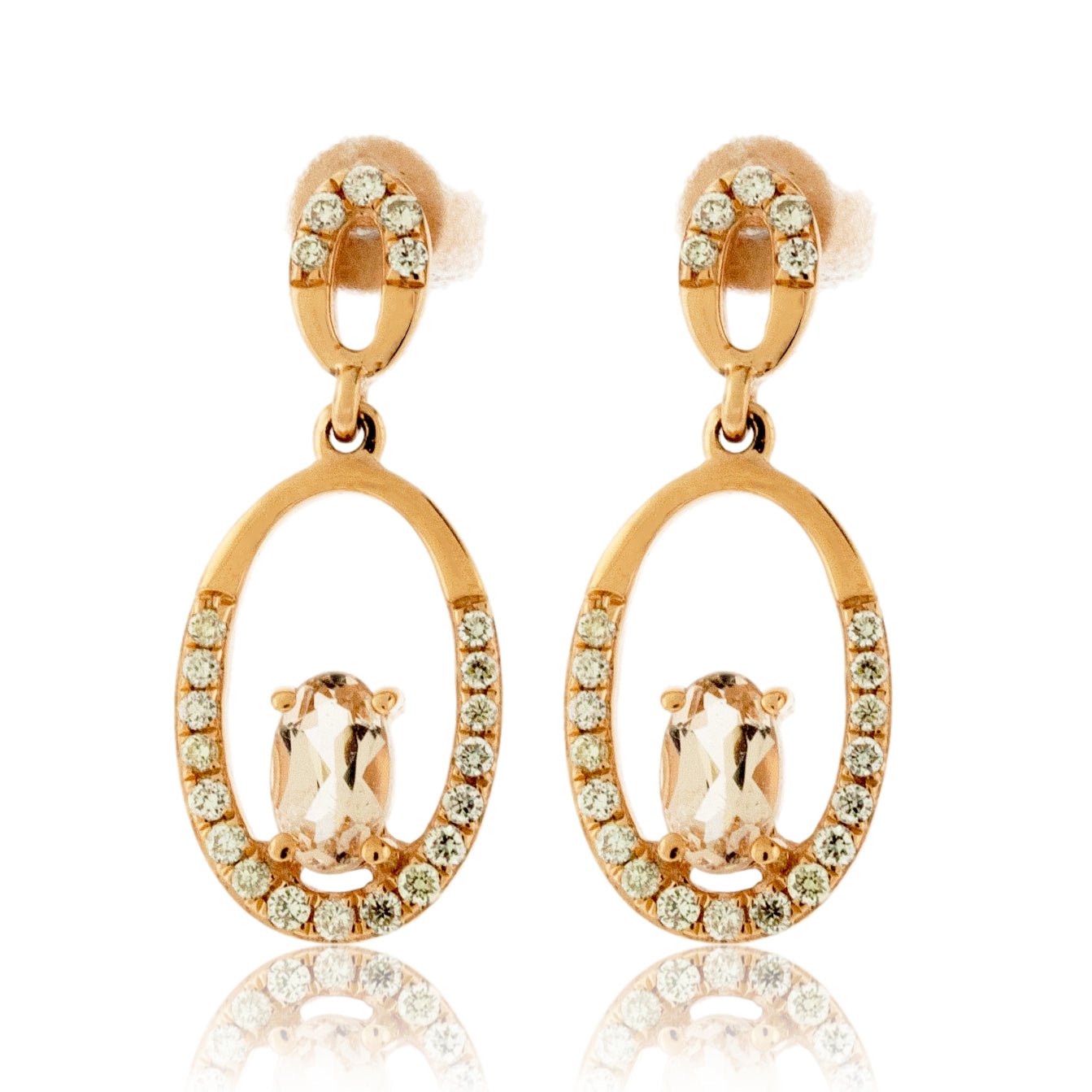 Oval-Cut Morganite and Diamond Drop Earrings - Park City Jewelers