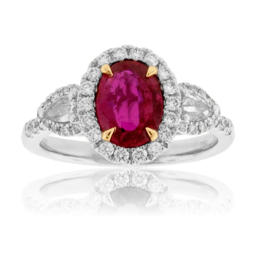 Oval Cut No Heat Ruby & Diamond Three Stone Ring - Park City Jewelers