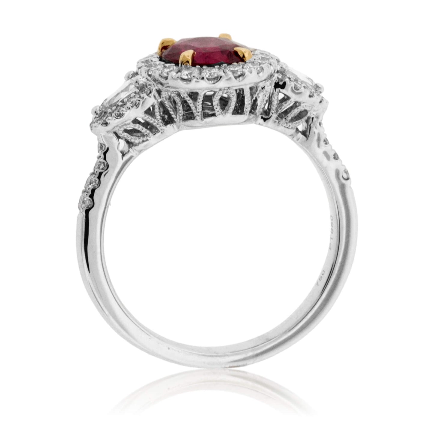Oval Cut No Heat Ruby & Diamond Three Stone Ring - Park City Jewelers