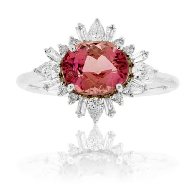 Oval-Cut Pink Tourmaline Oval & Diamond Sunburst Halo Ring - Park City Jewelers