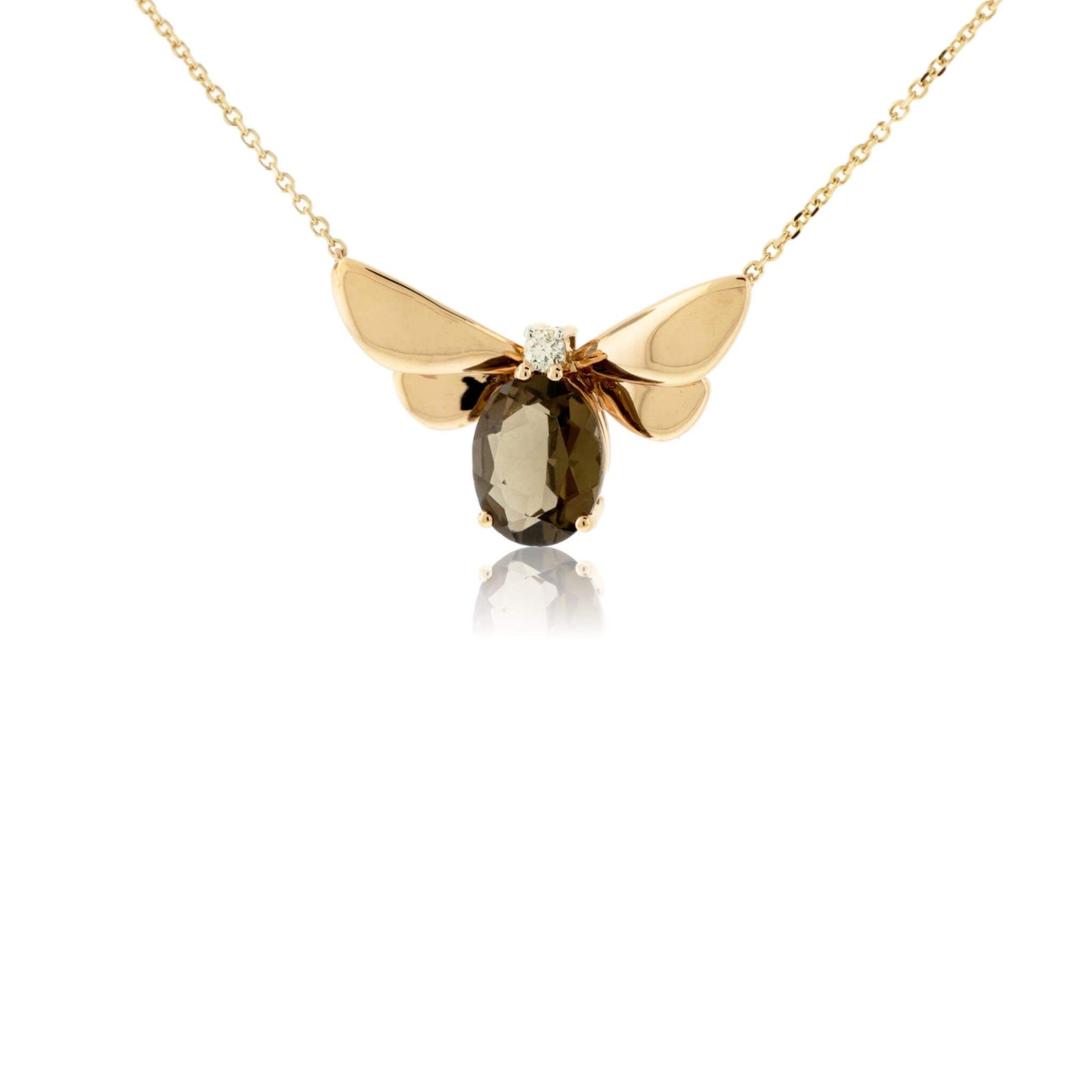 Oval Cut Smoky Quartz & Diamond Wing Pendant w/Chain - Park City Jewelers