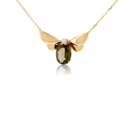 Oval Cut Smoky Quartz & Diamond Wing Pendant w/Chain - Park City Jewelers