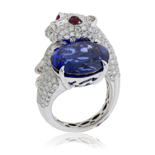 Oval Cut Tanzanite Panther Diamond Ring - Park City Jewelers