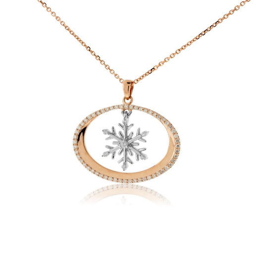 Oval Diamond Halo with Snowflake Center Pendant - Park City Jewelers