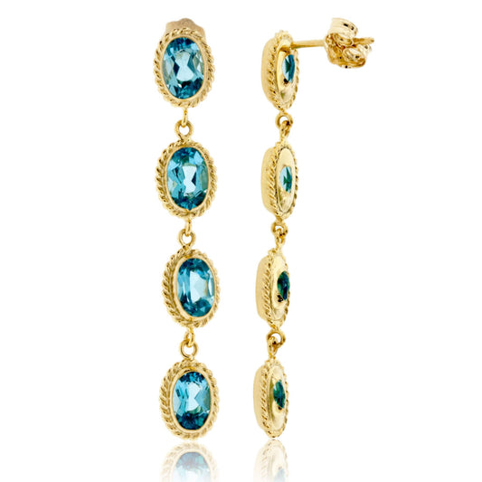 Oval Drop Four Blue Topaz & Rope Halo Earrings - Park City Jewelers