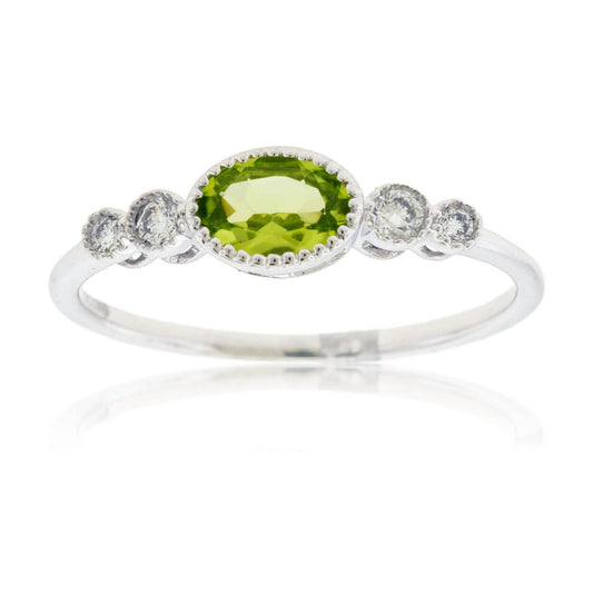 Oval East-West Peridot Milgrain Halo Ring - Park City Jewelers