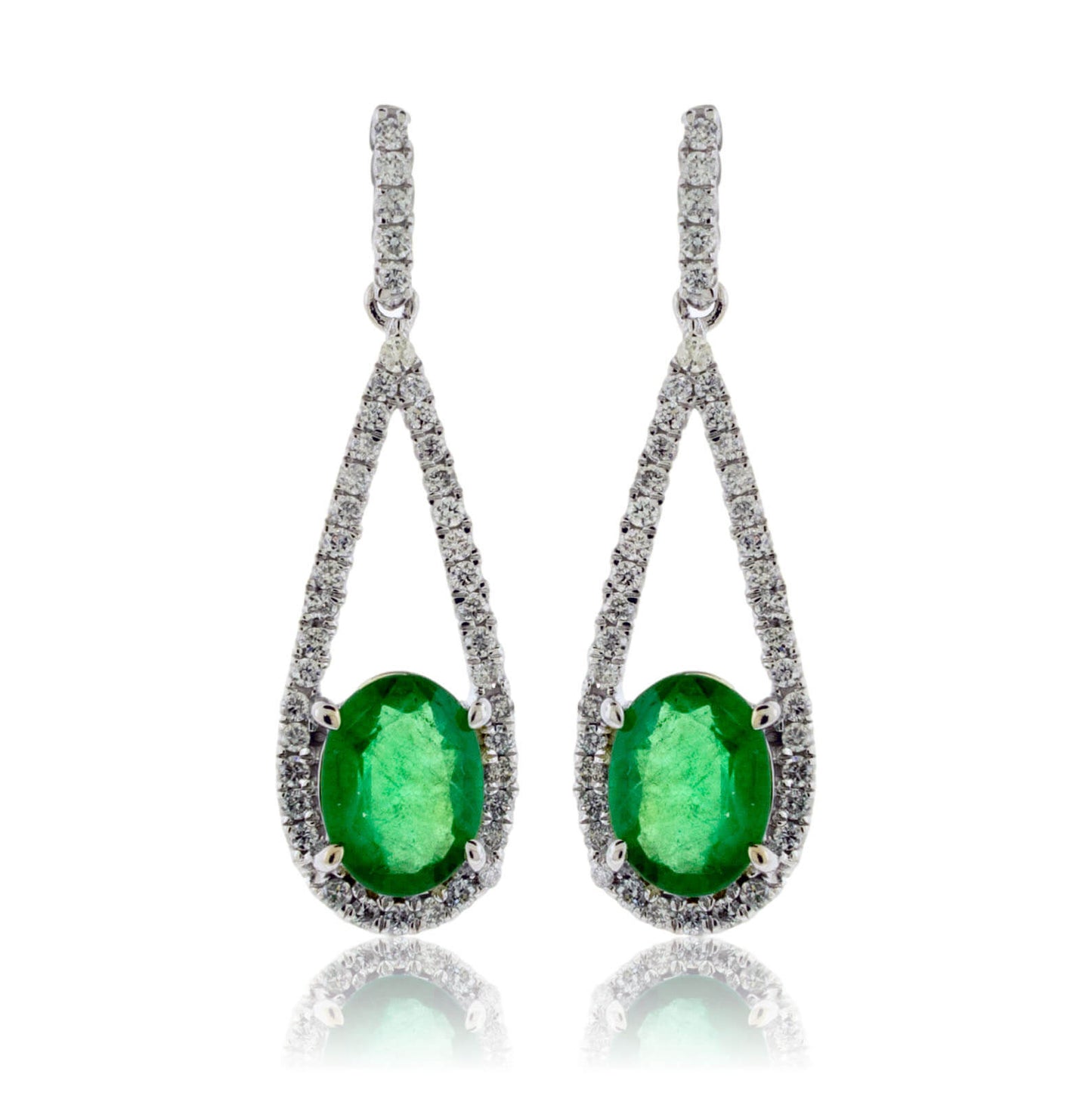 Oval Emerald and Diamond Tear Drop Dangle Earrings - Park City Jewelers