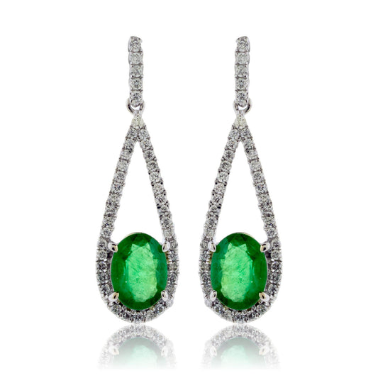Oval Emerald and Diamond Tear Drop Dangle Earrings - Park City Jewelers