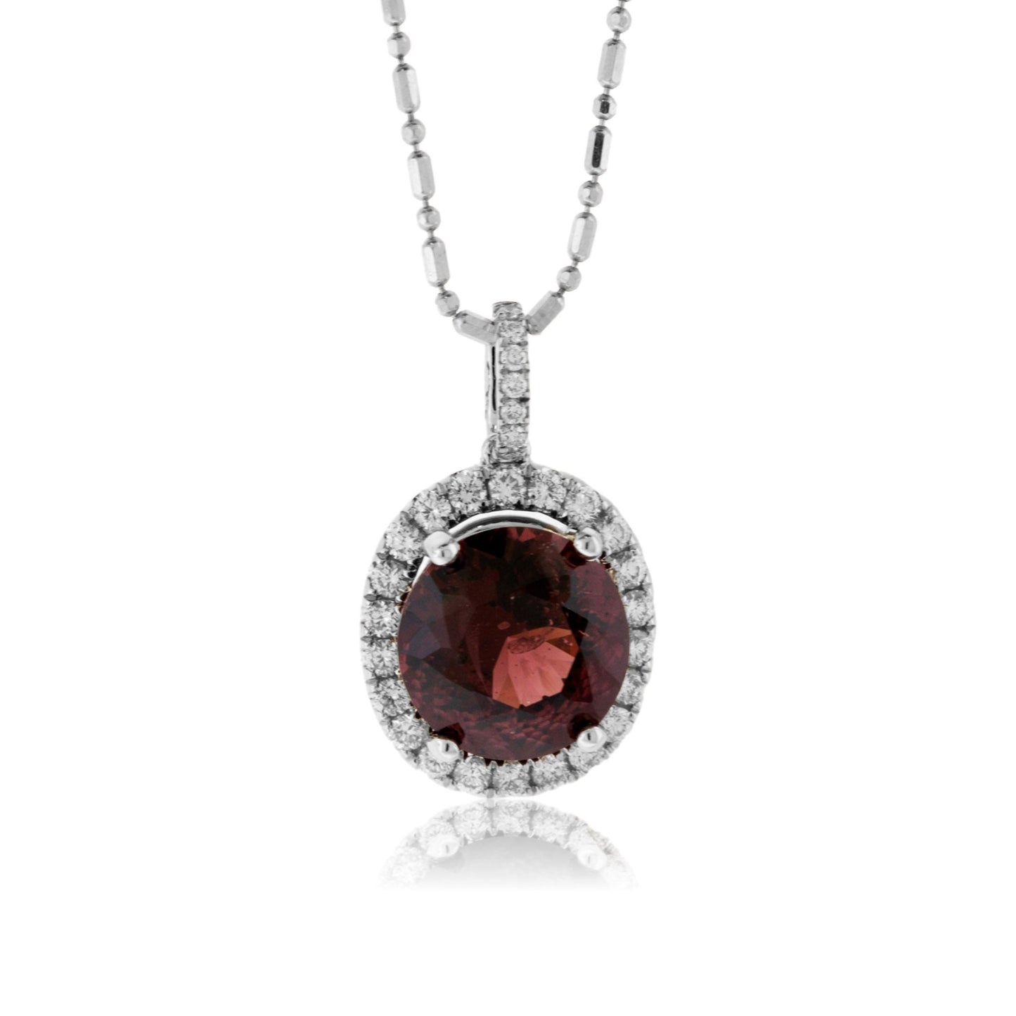 Oval Garnet & Diamond Halo Pendant - Park City Jewelers