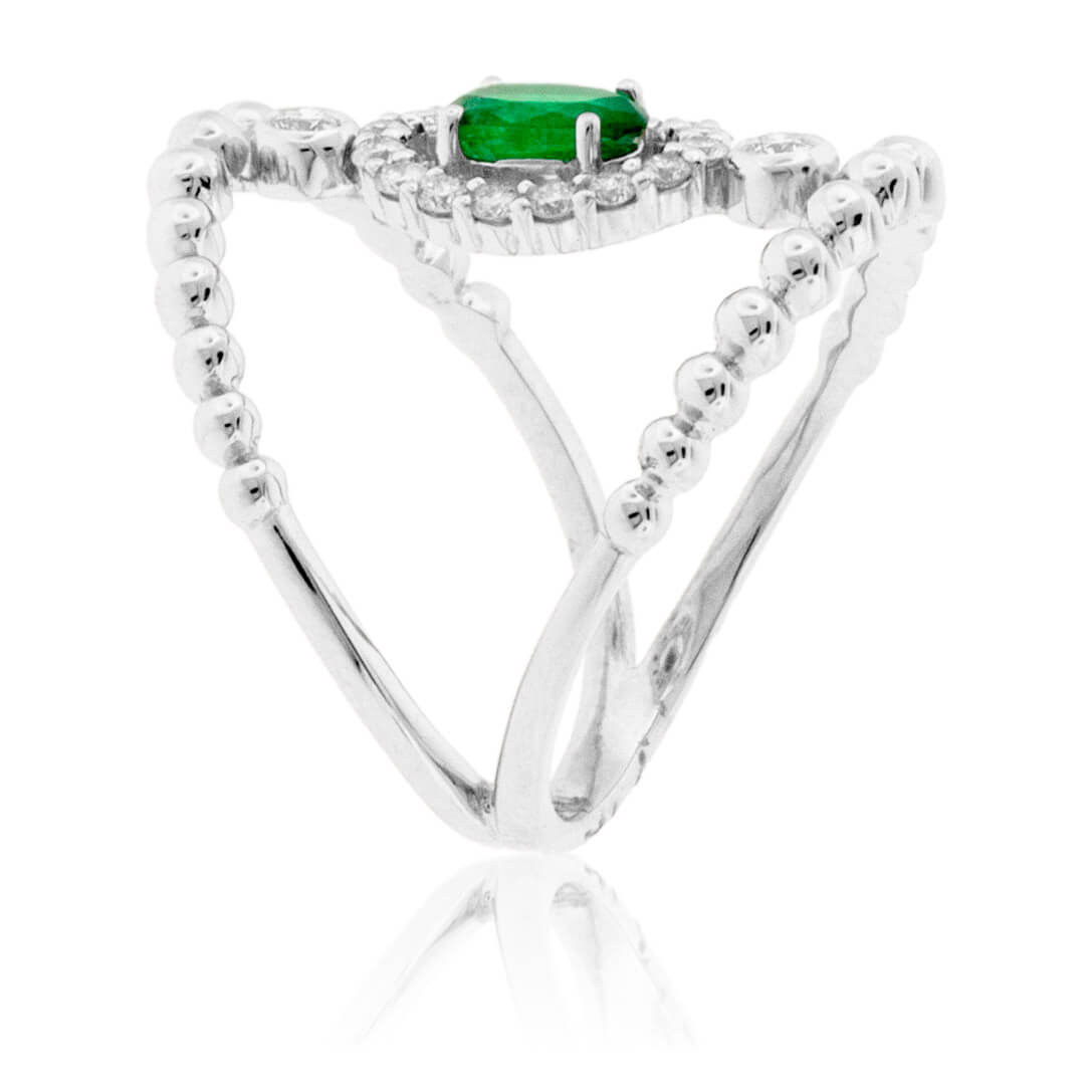 Oval Green Emerald & Diamond Vintage Inspired Style Ring - Park City Jewelers