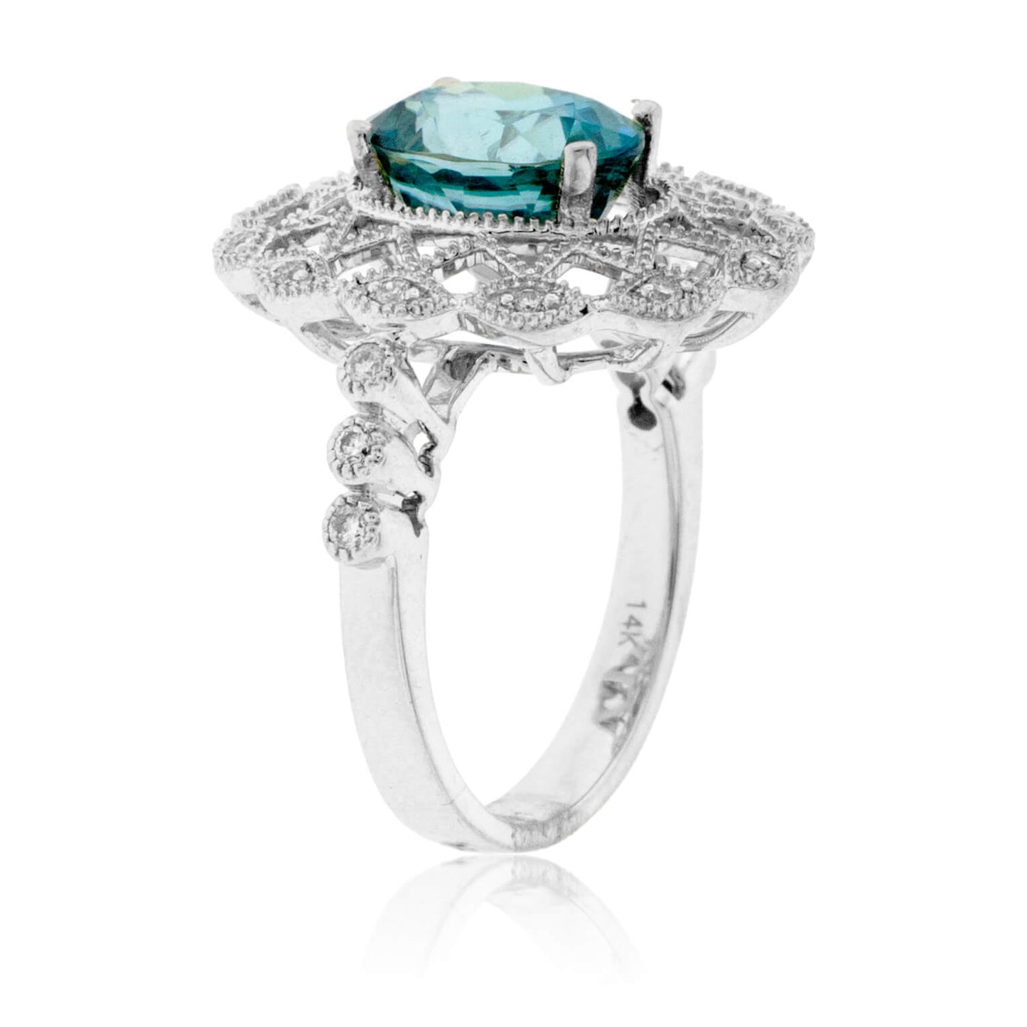 Oval Intricate Blue Zircon & Diamond Ring - Park City Jewelers