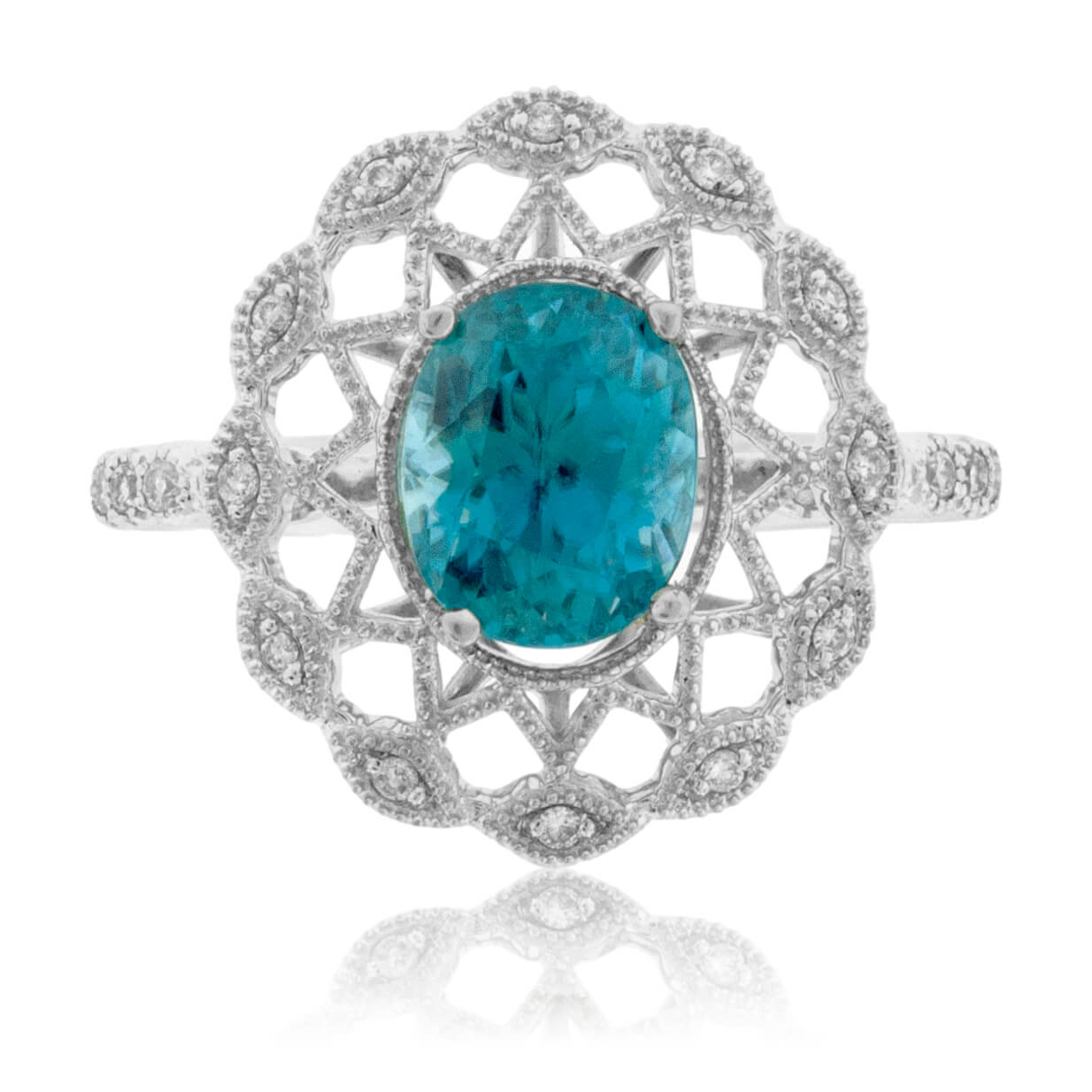Oval Intricate Blue Zircon & Diamond Ring - Park City Jewelers