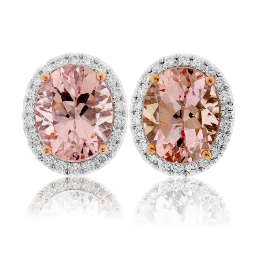 Oval Morganite & Diamond Halo Stud Earrings - Park City Jewelers