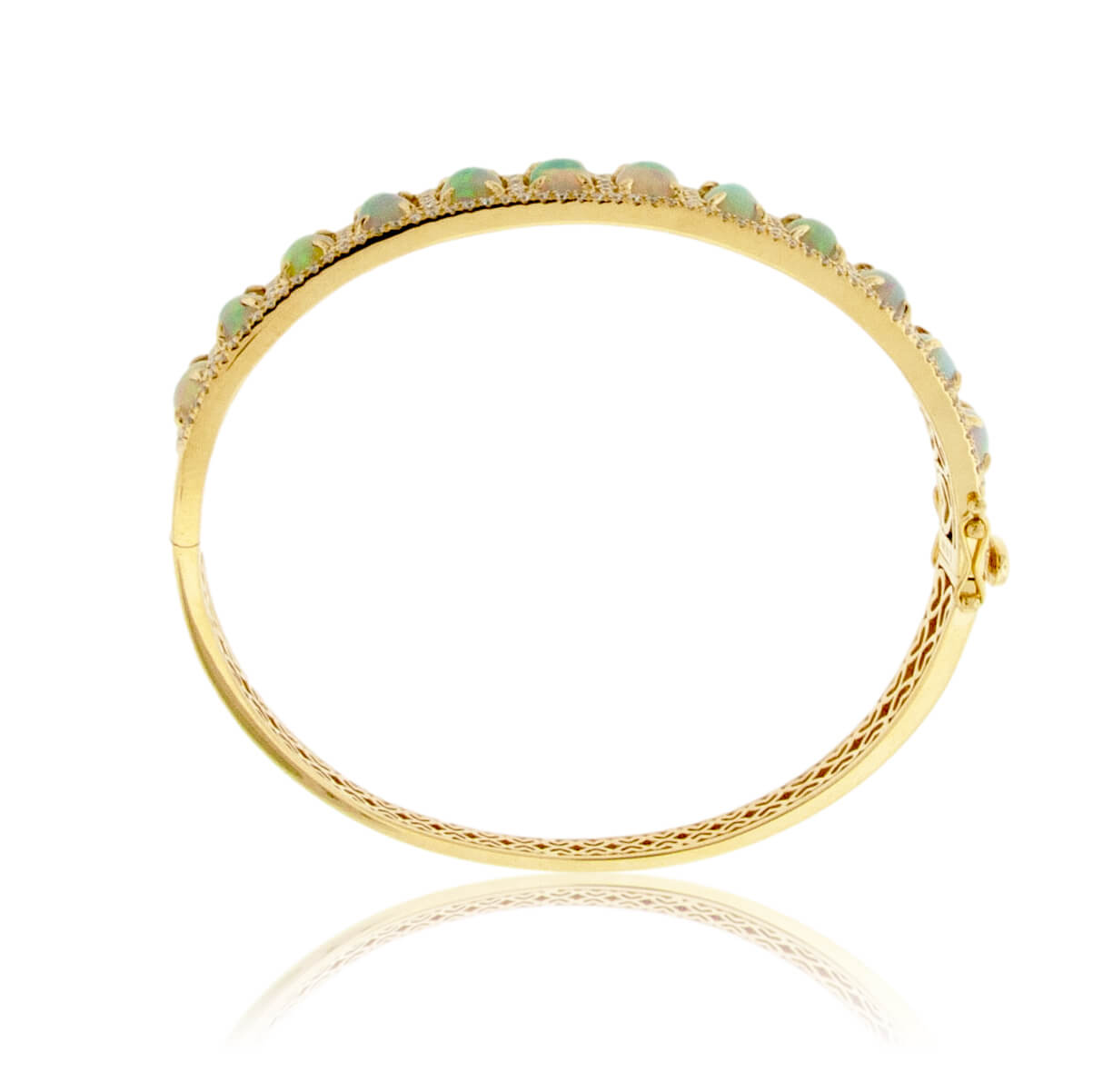 Oval Opal Cabochon & Diamond Halo Bangle Bracelet - Park City Jewelers