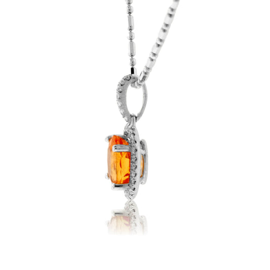 Oval Orange Garnet & Diamond Halo Drop Pendant - Park City Jewelers