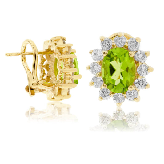 Oval Peridot and Classic Diamond Stud Halo Earrings - Park City Jewelers