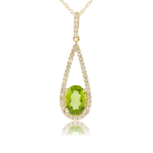 Oval Peridot and Diamond Drop Pendant - Park City Jewelers